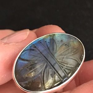 Carved Labradorite and Silver Ring Sz 8.5